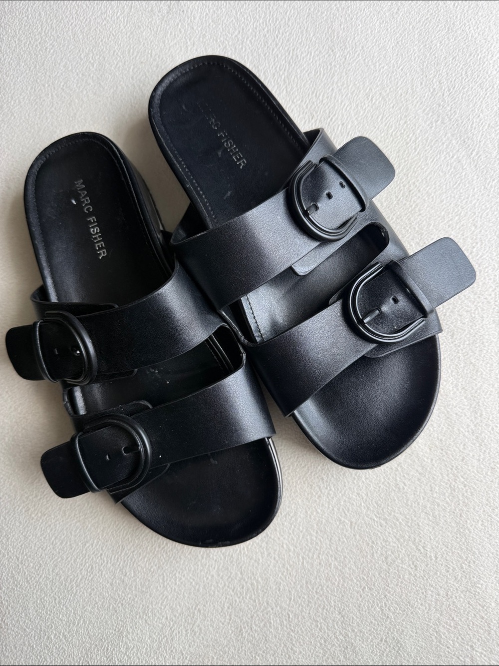 Marc Fisher Black Double-Buckle Slide Sandals size 8.5